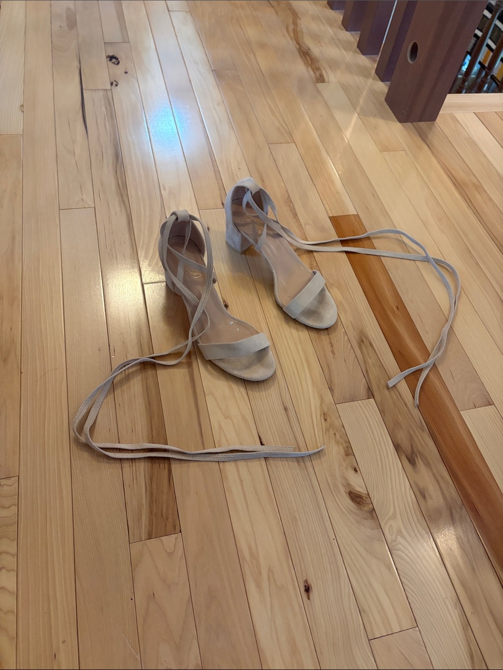 Lace-Up Block Heel Sandals - Neutral Suede